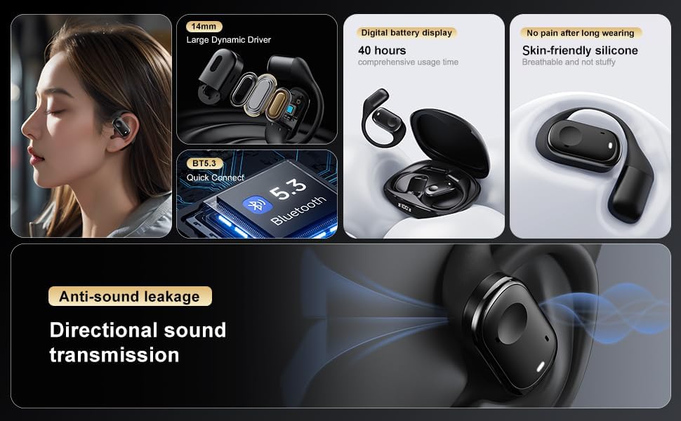 Wireless Earbuds, Open Ear Headphones Touch Control  Ear Buds IP5 Waterproof Sport Bluetooth Earphones