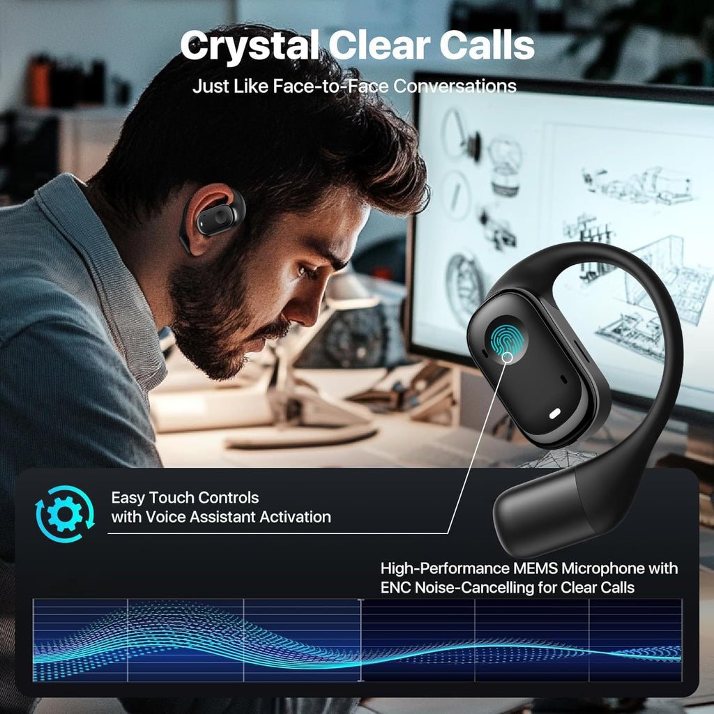 Wireless Earbuds, Open Ear Headphones Touch Control  Ear Buds IP5 Waterproof Sport Bluetooth Earphones