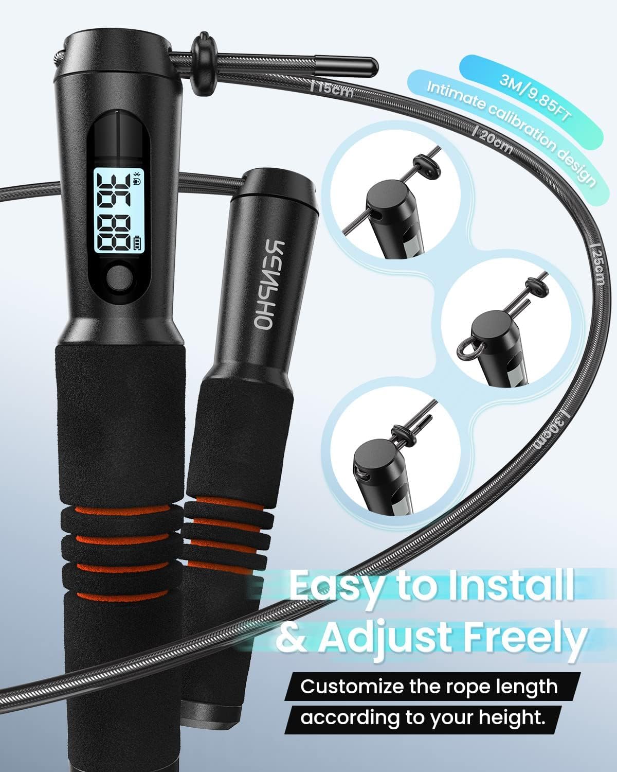 RENPHO Smart Skipping Rope with Counter, Adjustable Jump Ropes for Fitness, Skip Rope with APP Data Analysis