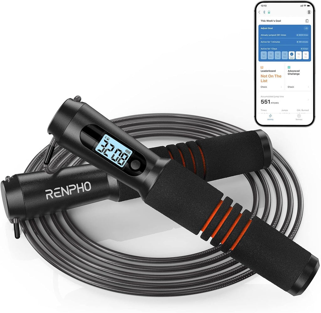 RENPHO Smart Skipping Rope with Counter, Adjustable Jump Ropes for Fitness, Skip Rope with APP Data Analysis